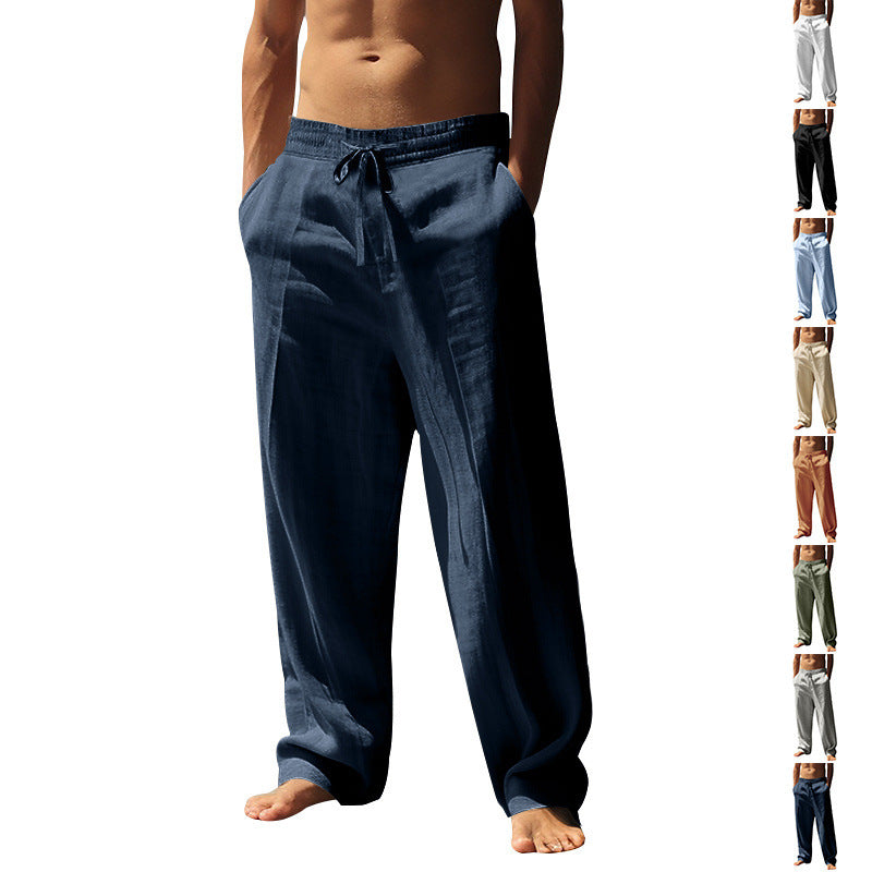 Men's casual linen pants with elastic waistband and side pockets Mune Fashion