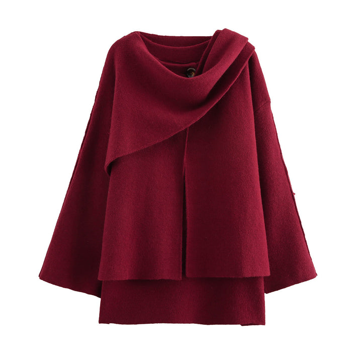 Women's cape with asymmetrical fall, stand-up collar and wool blend Mune Fashion