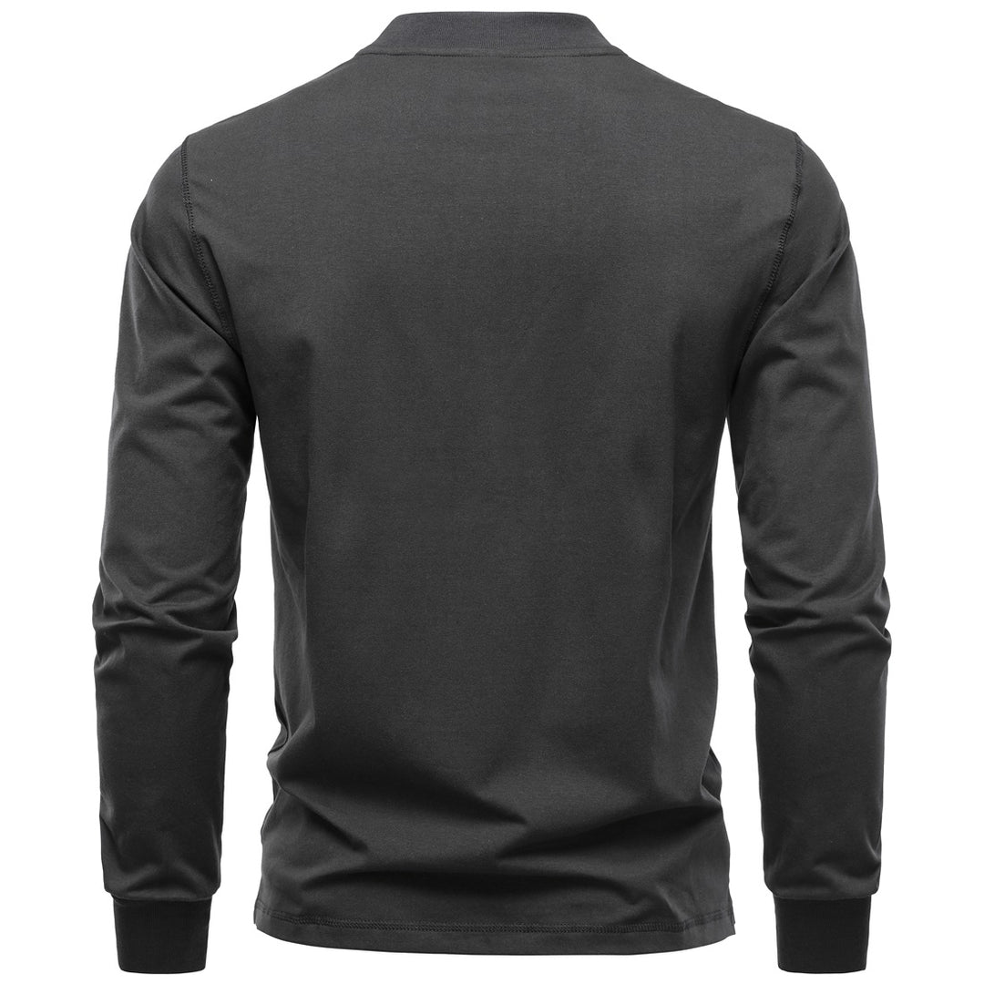 Men's Long Sleeve Henley Shirt with Stand Collar and Double Button Placket, Slim Fit, Cotton Blend Mune Fashion
