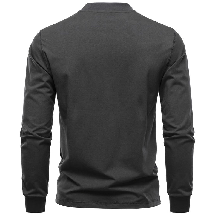Men's Long Sleeve Henley Shirt with Stand Collar and Double Button Placket, Slim Fit, Cotton Blend Mune Fashion