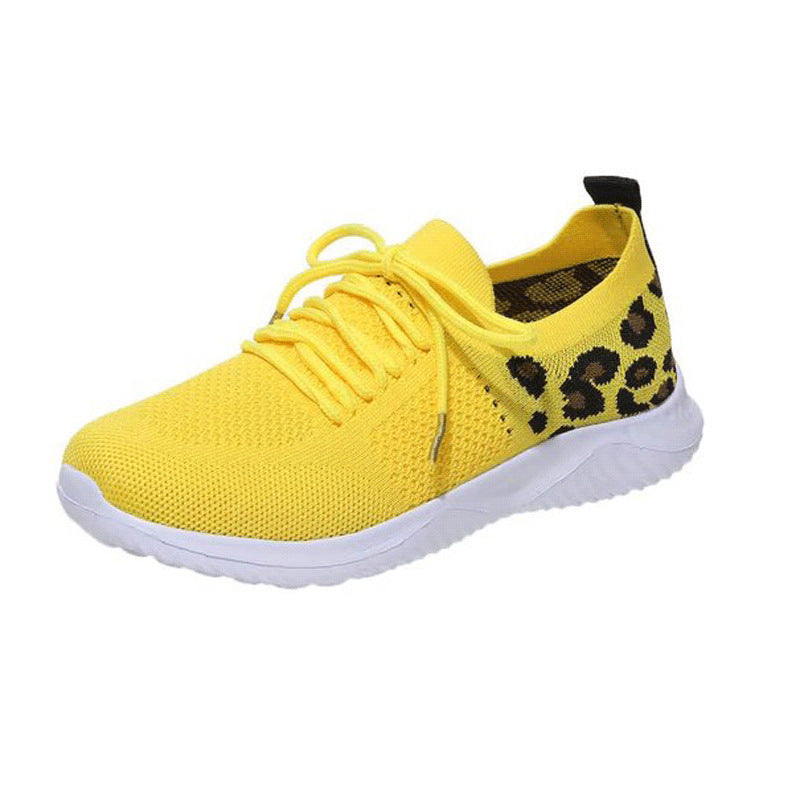 Women's Breathable Knit Slippers with Padded Cushioning Sole and Leopard Shaft Mune Fashion