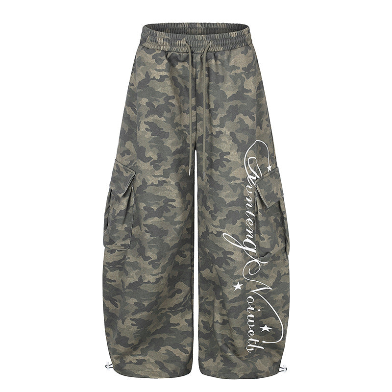 Women's Wide Cargo Palazzo Pants with Drawstring Waistband, Adjustable Hem, and Cargo Pockets Mune Fashion