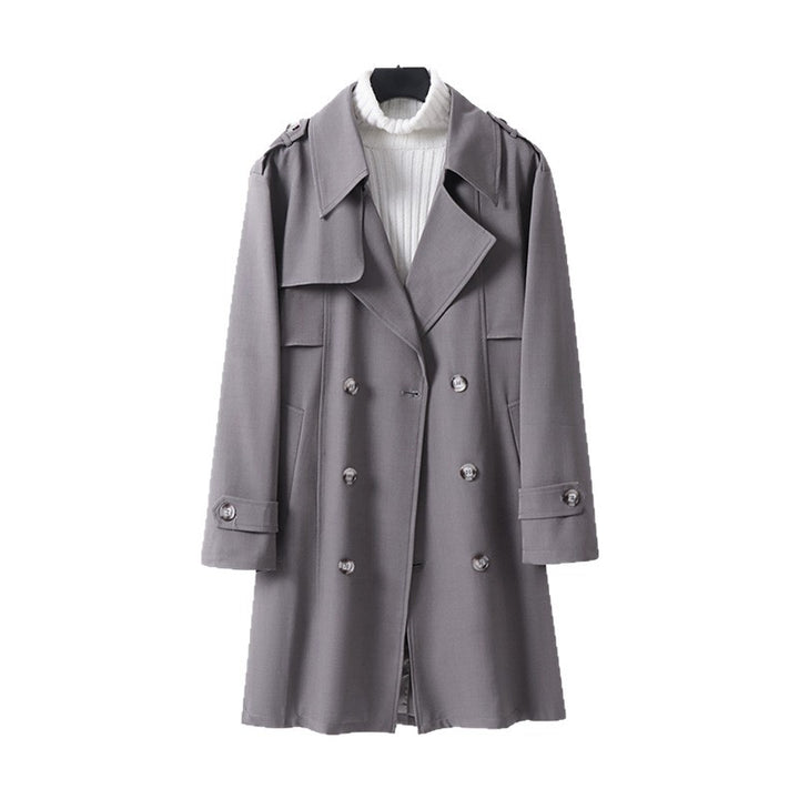 Women's Double-breasted Short Trench Coat made of lightweight wool blend with a soft drape and shoulder flaps Mune Fashion