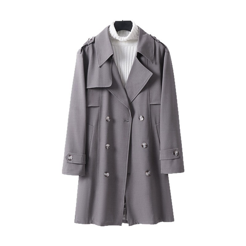 Women's Double-Breasted Trench Coat with Wide Shawl Collar and Epaulettes Mune Fashion