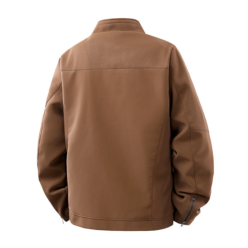 Men's Casual Leather-Look Blouson with Stand-Up Collar and Concealed Zipper Mune Fashion