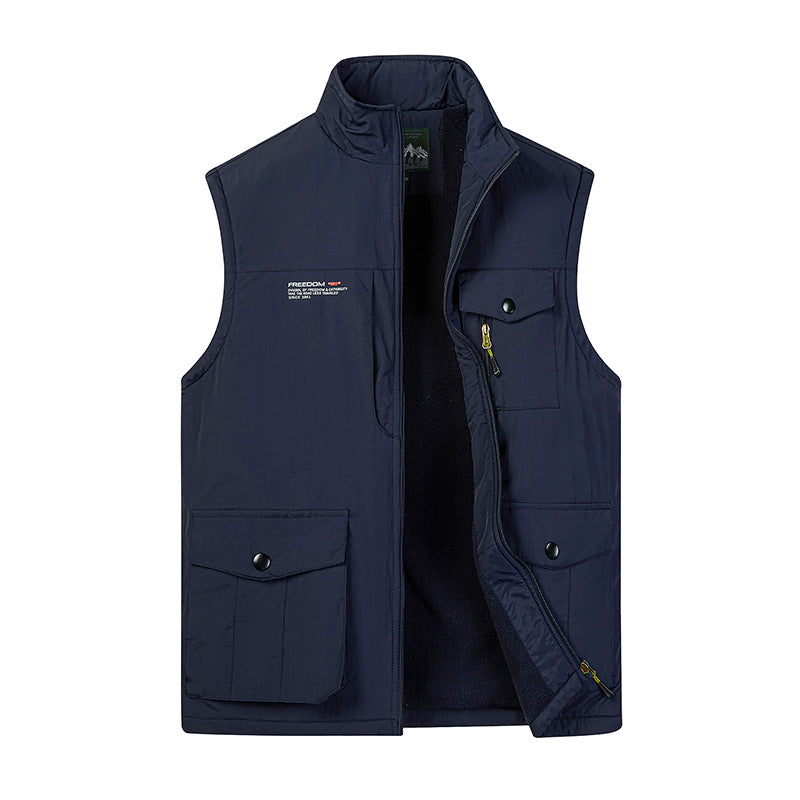 Men's utility vest with fleece lining, multifunction pockets, and stand-up collar Mune Fashion