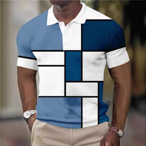 Men's short-sleeved polo shirt with geometric block pattern and fine structured piqué Mune Fashion