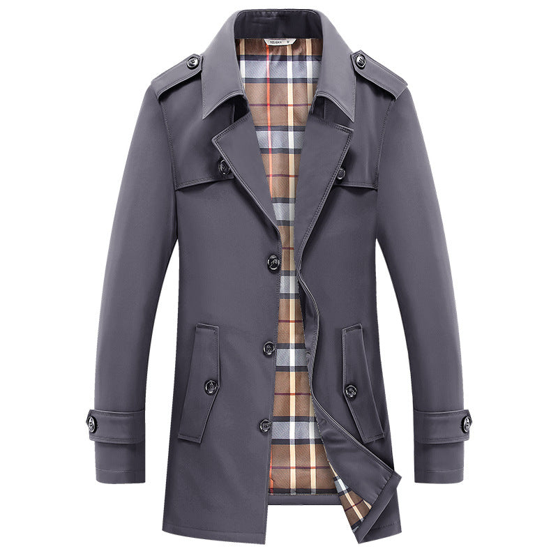 Men's short trench coat with checked lining and shoulder flaps Mune Fashion