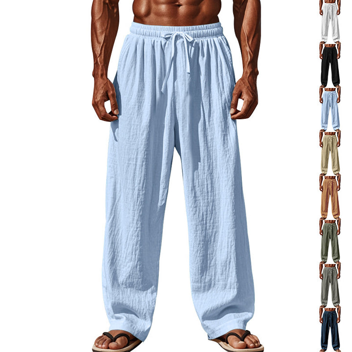 Men's Lightweight Linen Pants with Wide Leg and Elastic Waist Mune Fashion