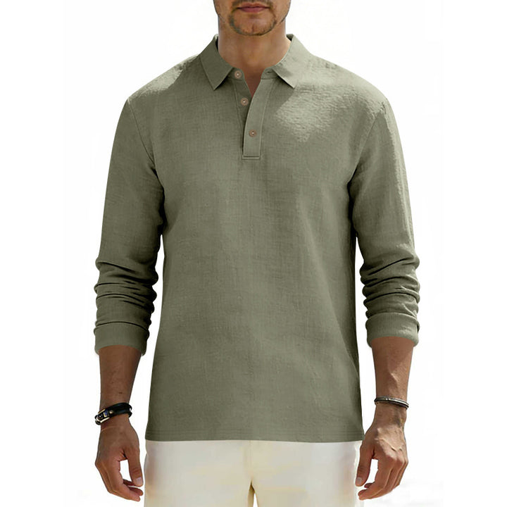 Men's Long Sleeve Polo Shirt made of Cotton Gauze with Three-Button Placket Mune Fashion