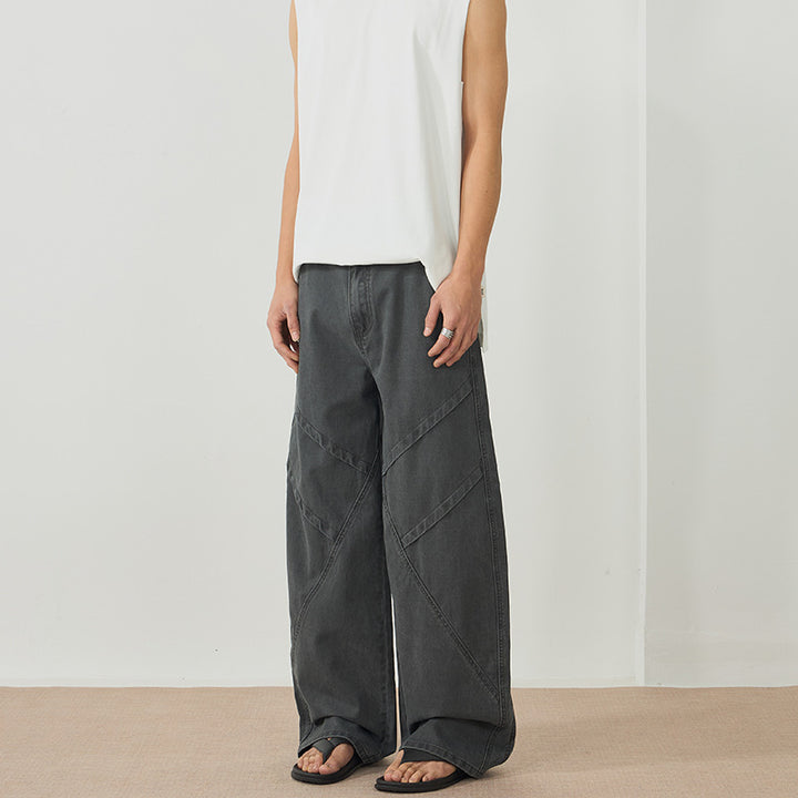 Men's Wide Panel Palazzo Pants with Workwear Stitching and Drop Crotch Mune Fashion