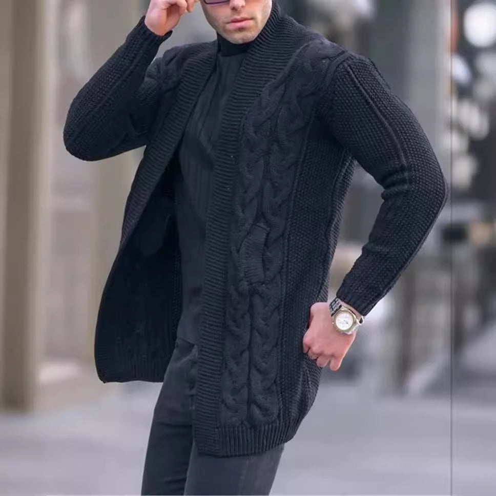 Men's Longline Knitted Cardigan with Shawl Collar, Cable and Pearl Patterns Mune Fashion