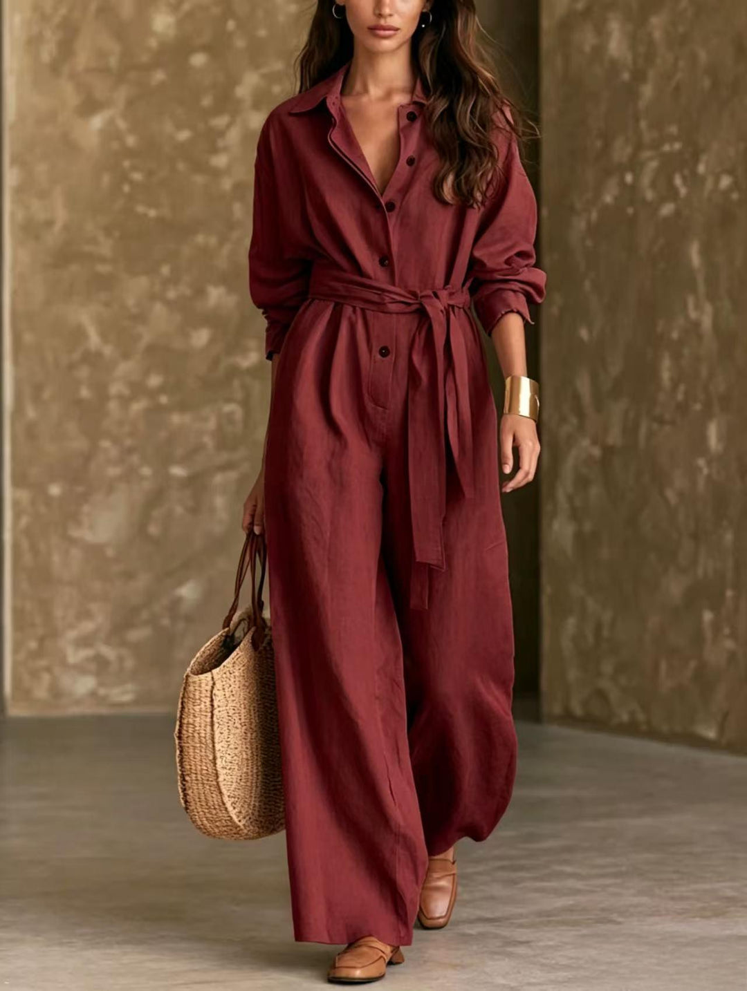 Ladies Elegant Shirt Dress with Waist Belt Mune Fashion