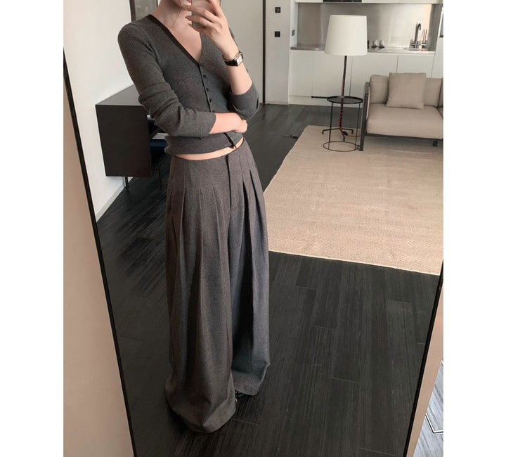 Ladies Elegant Wide High-Waist Trousers Mune Fashion