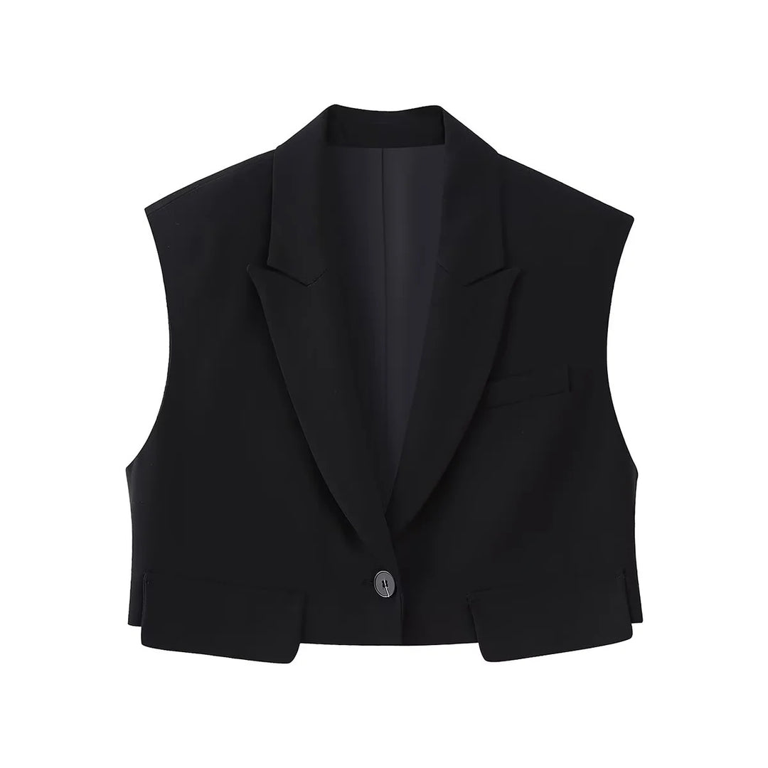 Women's tailored cropped vest with lapel collar and single-button closure Mune Fashion
