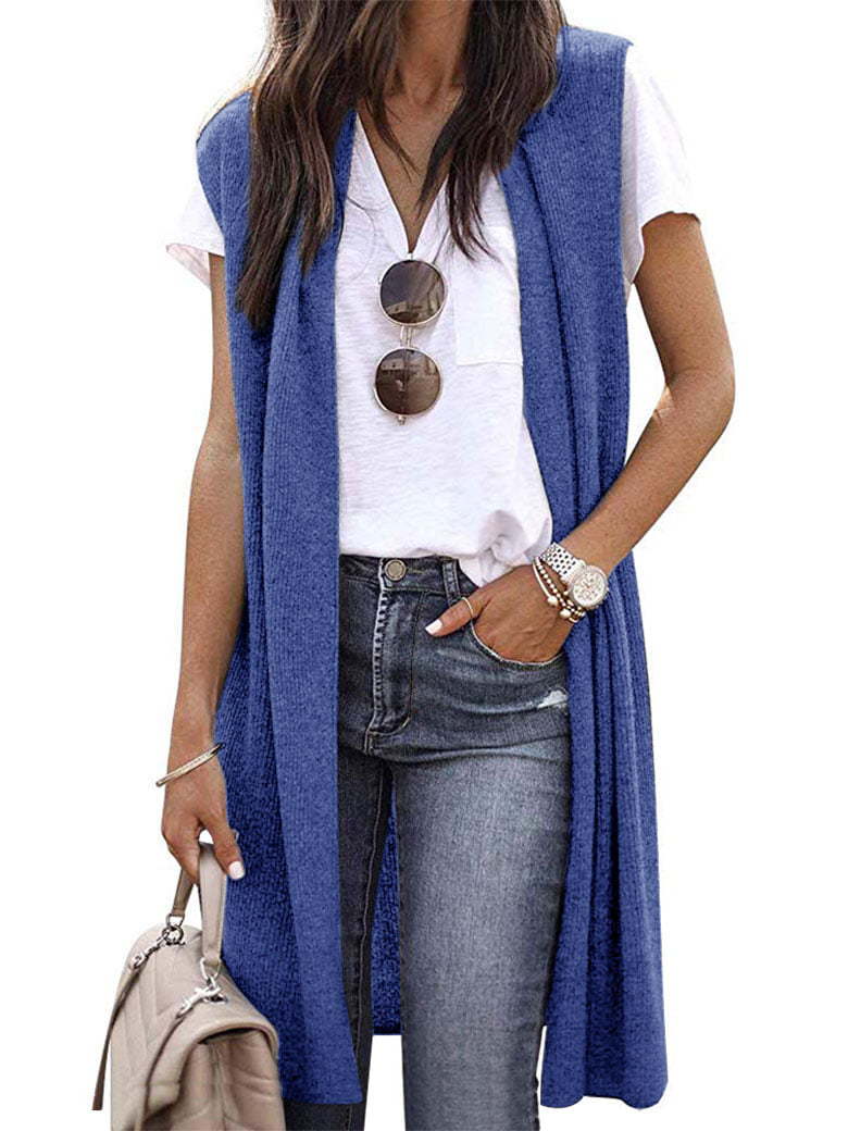 Women’s knit vest in a casual oversized design with open fronts and short sleeve length Mune Fashion
