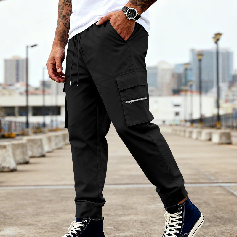 Men's cargo joggers with elastic waistband, drawstring and zippered pockets Mune Fashion