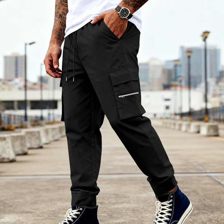 Men's cargo joggers with elastic waistband, drawstring and zippered pockets Mune Fashion