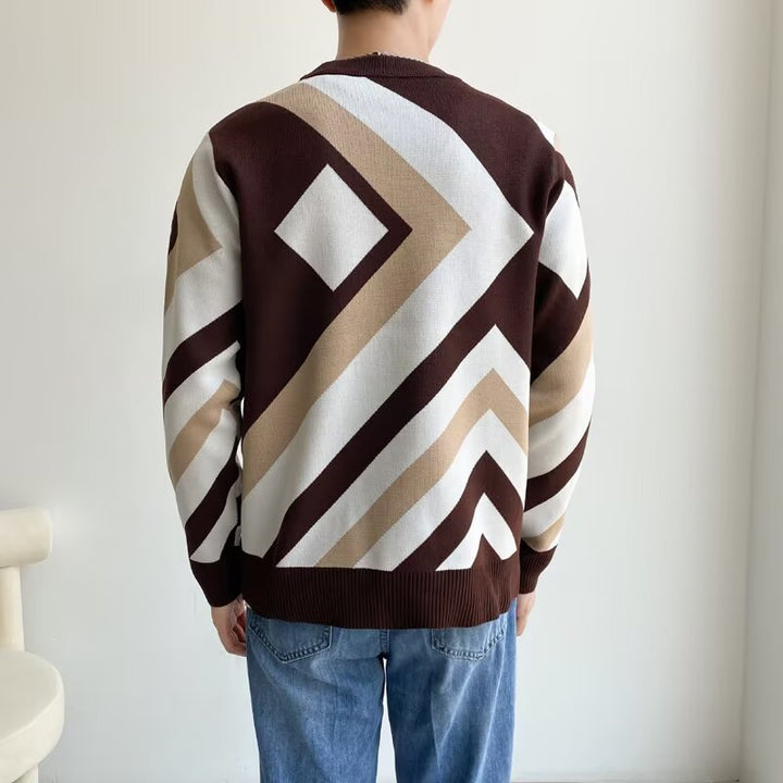 Men's fashionable chunky knit sweater with geometric pattern Mune Fashion 1787964731
