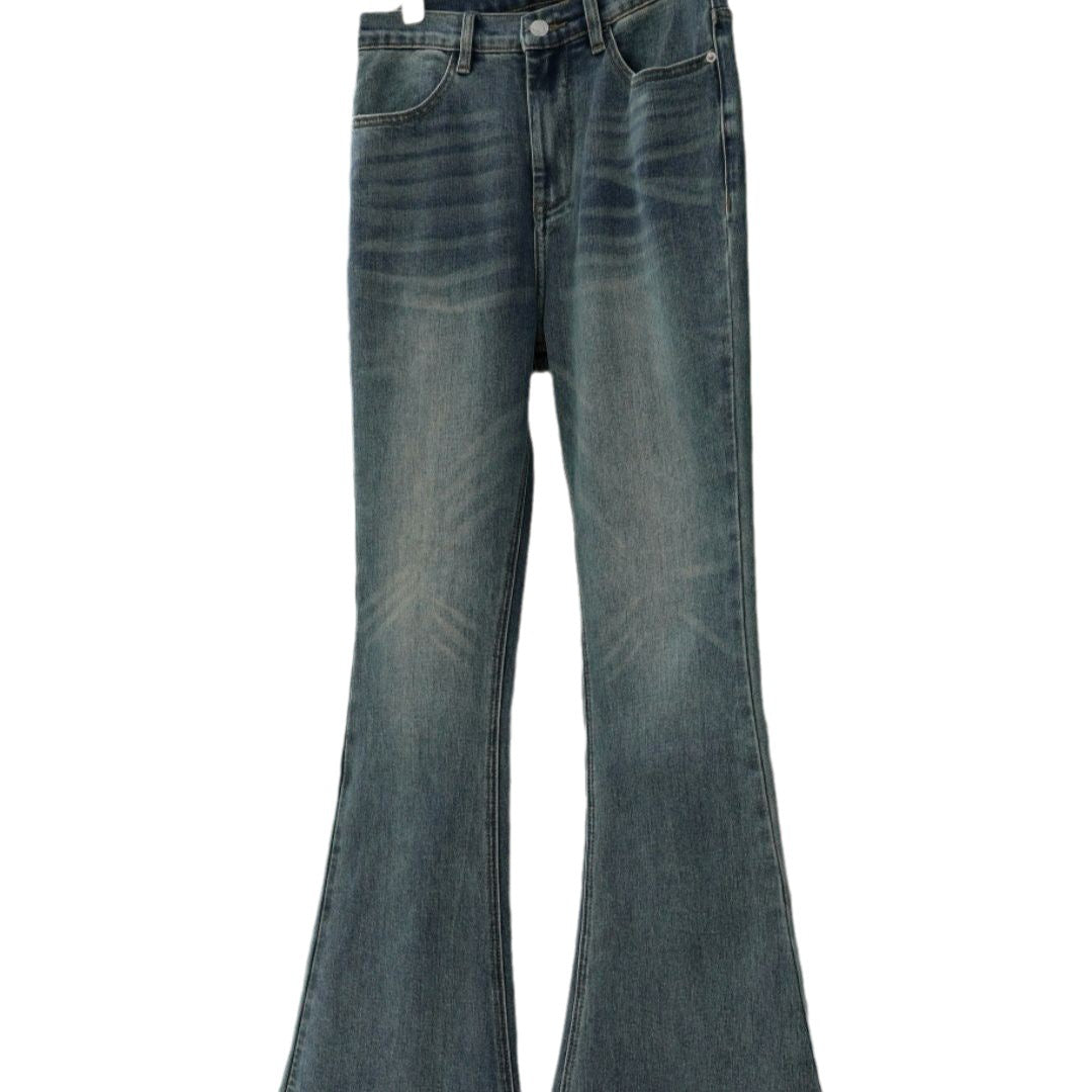 Women's High-Waist Flared Jeans with Vintage Wash and Light Flare Shape Mune Fashion