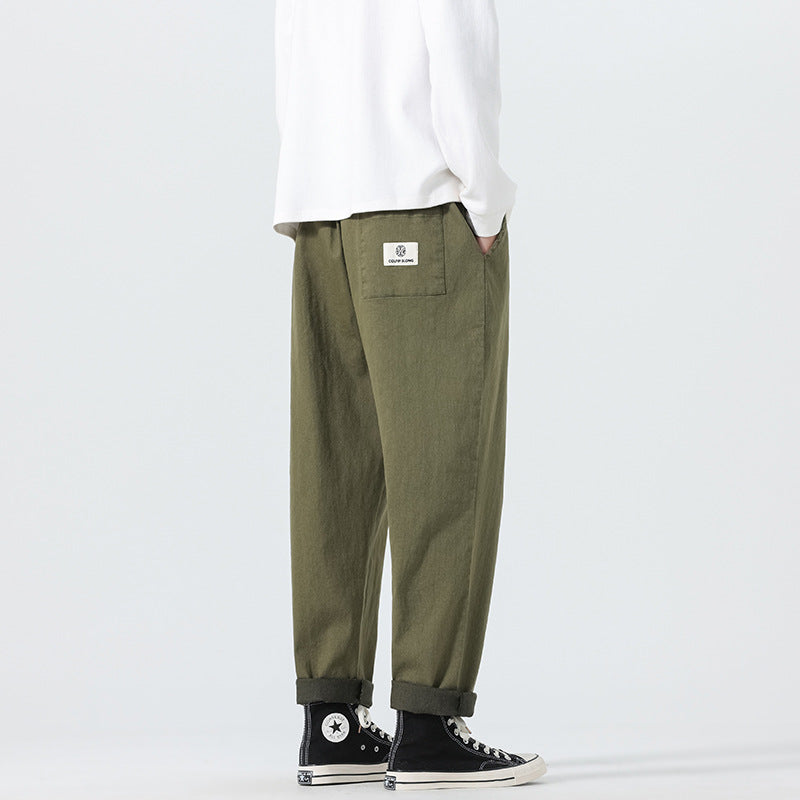 Men's Loose Fit Cropped Denim Pants with Cuff and Label Patch Mune Fashion