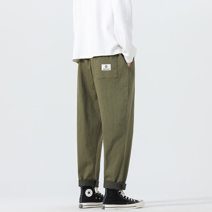 Men's Loose Fit Cropped Denim Pants with Cuff and Label Patch Mune Fashion