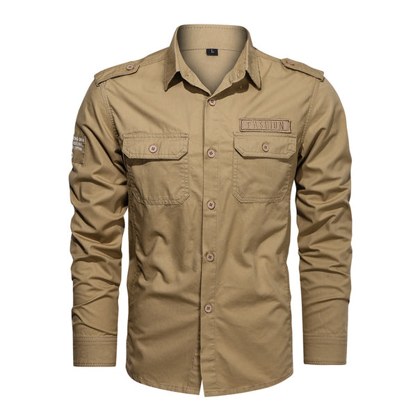 Men's robust cotton twill field shirt with flap chest pockets, shoulder epaulets and fitted cut Mune Fashion