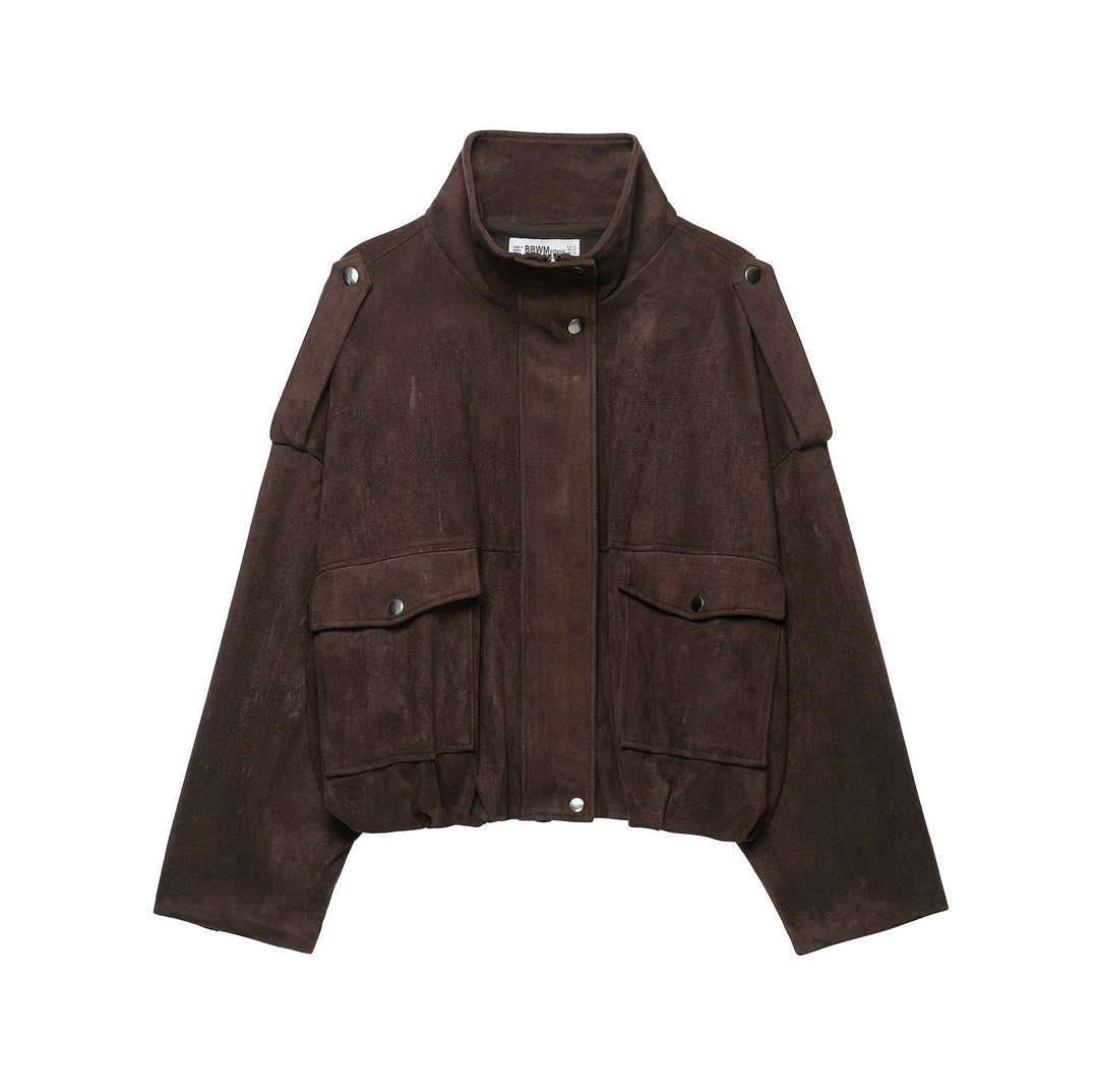 Women Short Suede-look Field Jacket Mune Fashion