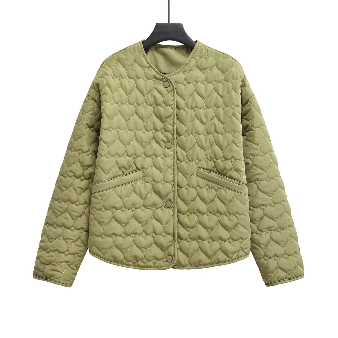 Women 100+ quilted short jacket with heart quilting, round neckline and snap buttons Mune Fashion