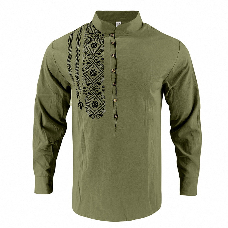 Men's embroidered cotton kurta shirt with stand collar Mune Fashion
