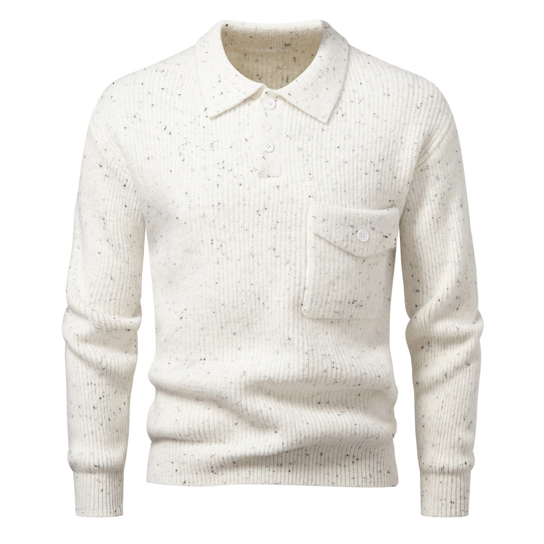 Men's ribbed knit polo collar sweater with patch chest pocket Mune Fashion