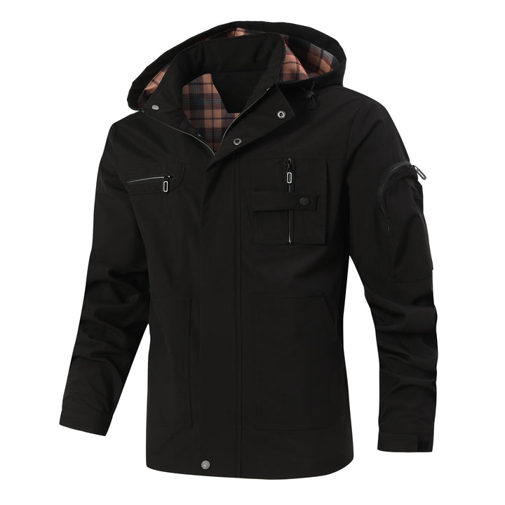 Men's outdoor parka with checked inner lining, hood and multifunction pockets Mune Fashion