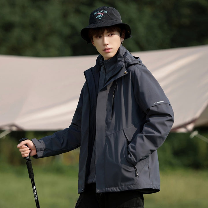 Men's Two-Tone Wind and Water-Repellent Softshell Jacket with Hood Mune Fashion