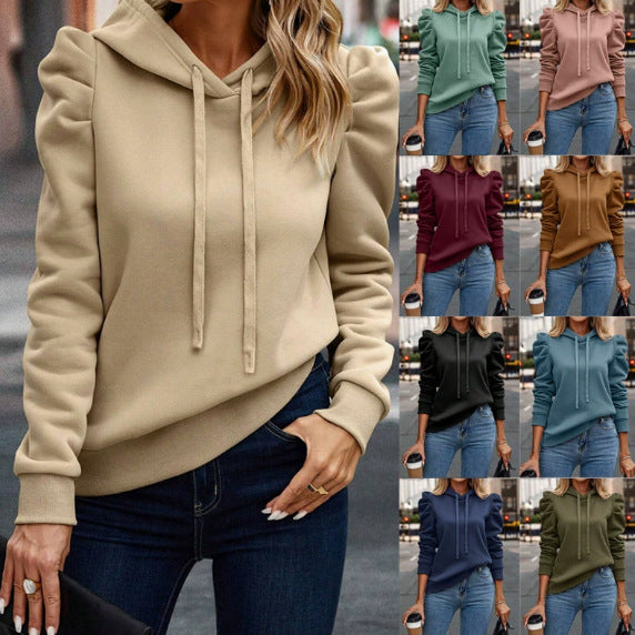 Women's hoodie with gathered puff sleeves and drawstring Mune Fashion
