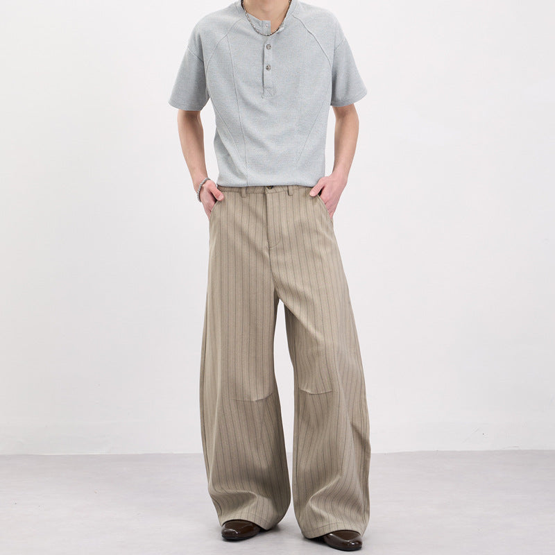 Men's Wide Pinstripe Pants with Extra Wide Leg and High Waist Mune Fashion