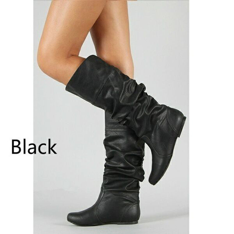 Women’s casual slouch boots with soft shaft, gathered design and flat comfort sole Mune Fashion