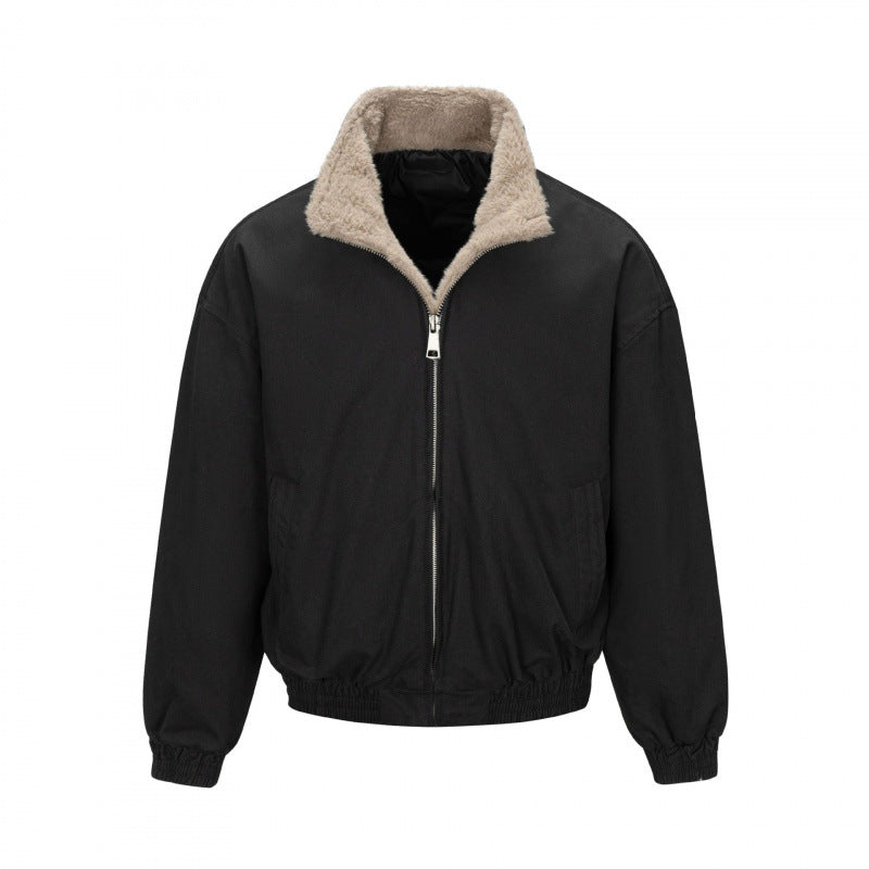 Men's Boxy Bomber Jacket with Teddy Lining and High Stand Collar Mune Fashion