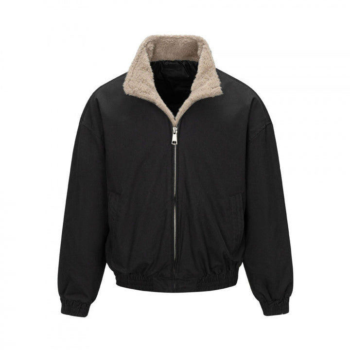 Men's Boxy Bomber Jacket with Teddy Lining and High Stand Collar Mune Fashion