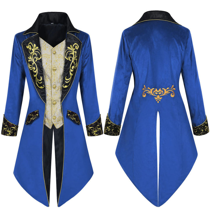 Men's elegant tailcoat in Baroque style with gold-embroidered lapels and split tail.