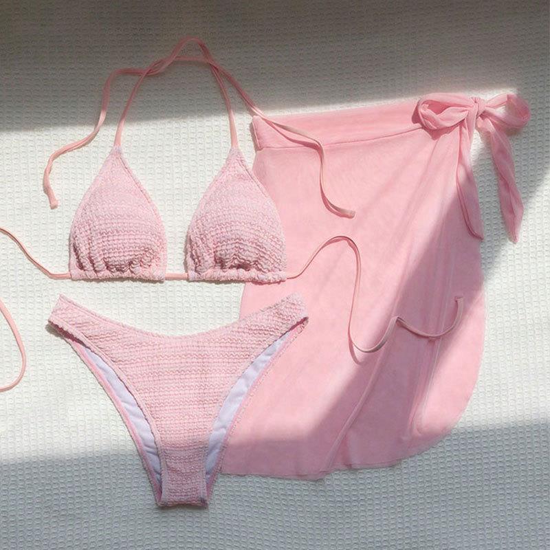 Women's triangle bikini with crocheted top and matching wrap skirt Mune Fashion