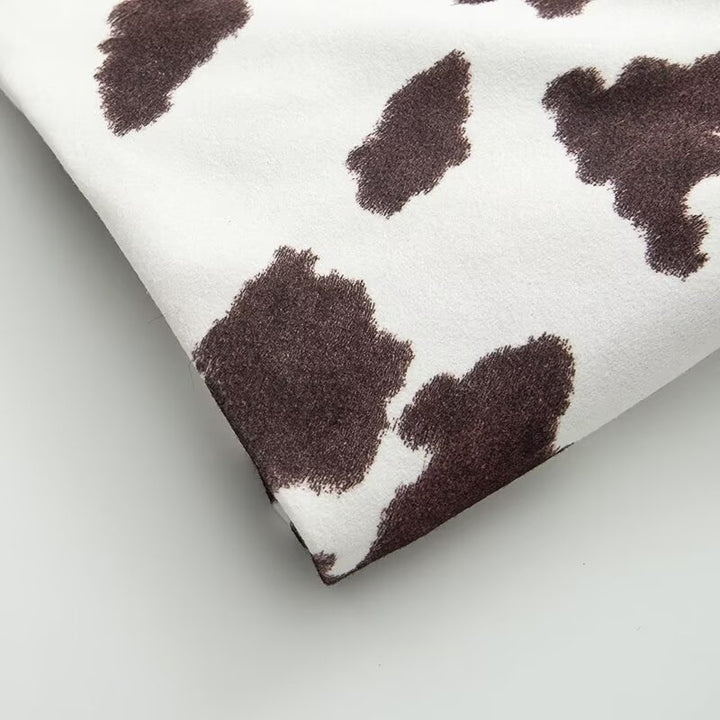 Women's Cropped Shirt Jacket in Boxy Cut with Cow Spot Print and Press Stud Placket Mune Fashion