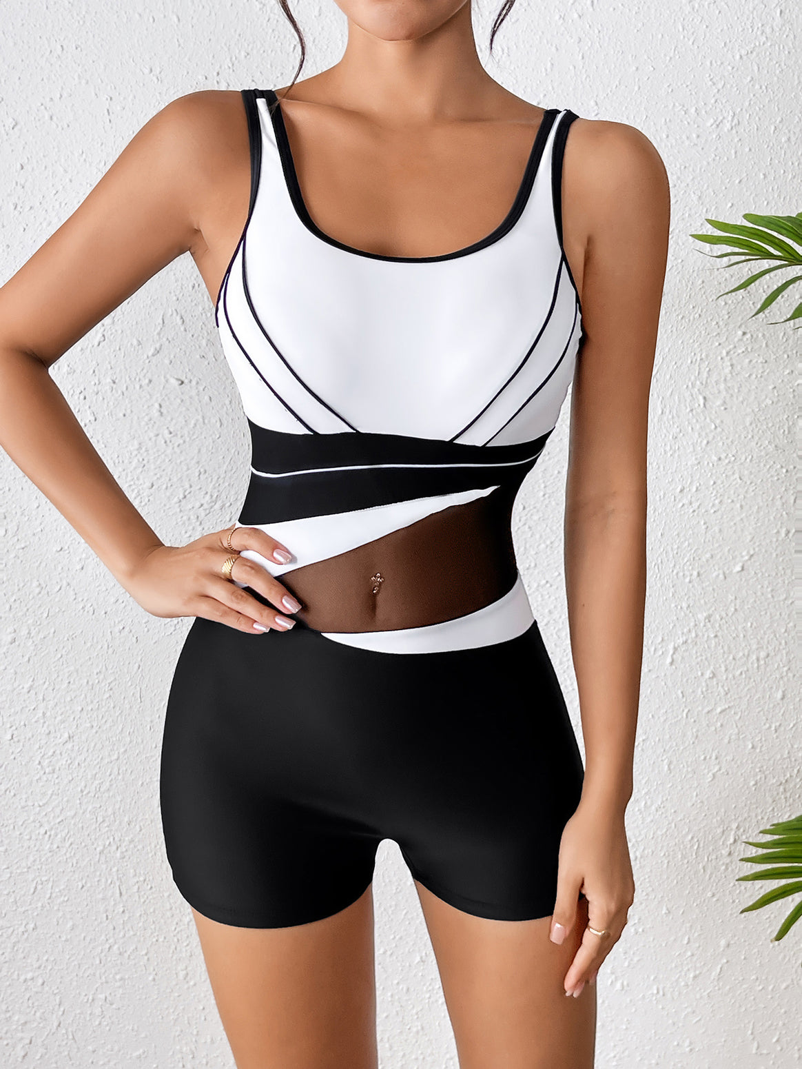 Women's High Neck Sport Swimsuit with Fashionable Mesh Design Mune Fashion