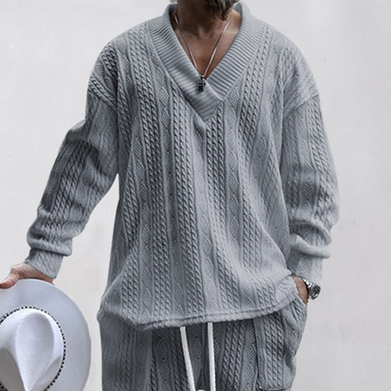 Men's Oversize Cable Knit Sweater with Deep V-Neck Mune Fashion