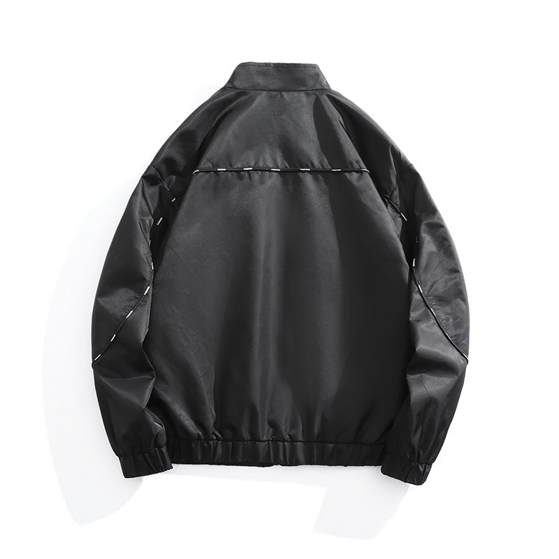 Men's Lightweight Utility Bomber Jacket with Flap Pockets, Stand-Up Collar, and Elastic Hem Mune Fashion