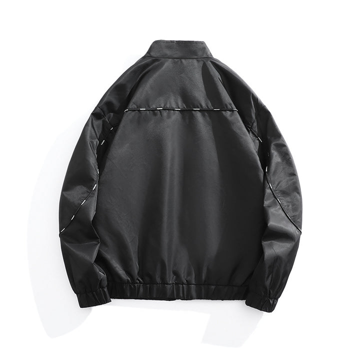 Men's Lightweight Utility Bomber Jacket with Flap Pockets, Stand-Up Collar, and Elastic Hem Mune Fashion