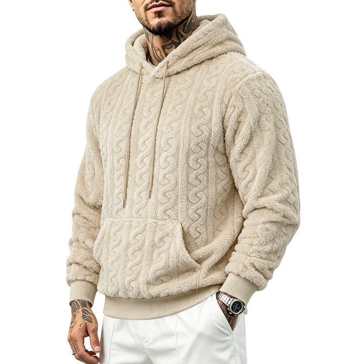 Men's cozy teddy fleece hoodie with cable pattern and kangaroo pocket Mune Fashion