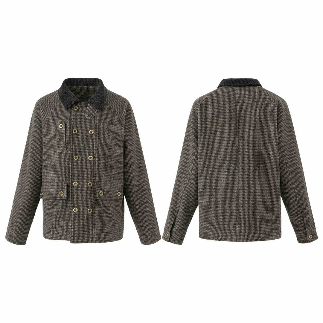 Men's double-breasted wool blend blouson with corduroy collar and patch pockets Mune Fashion