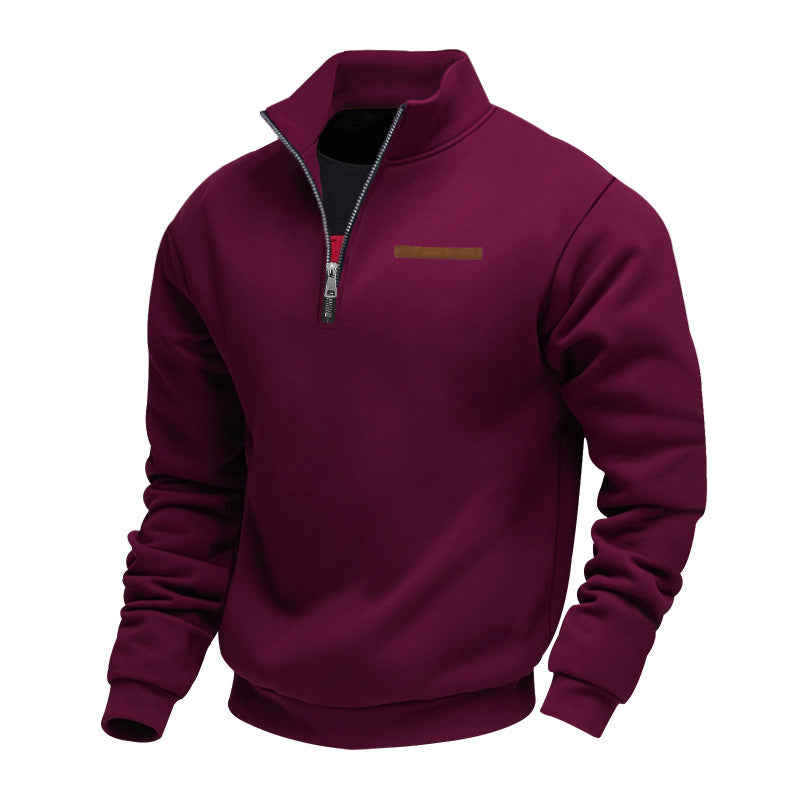 Men's half-zip sweatshirt made of heavy fleece with stand-up collar and concealed chest pocket Mune Fashion