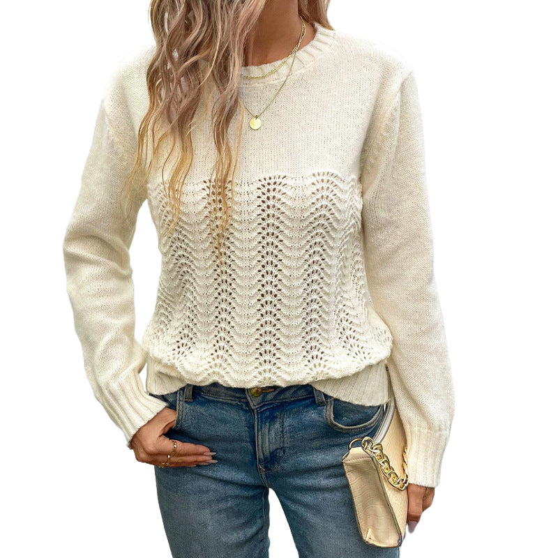 Ladies Fashionable Knitted Sweater with Floral Knit Pattern Mune Fashion