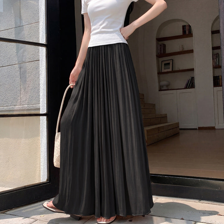 Women's flowing, gathered maxi skirt with fine pleats and high elastic waistband, Mune Fashion
